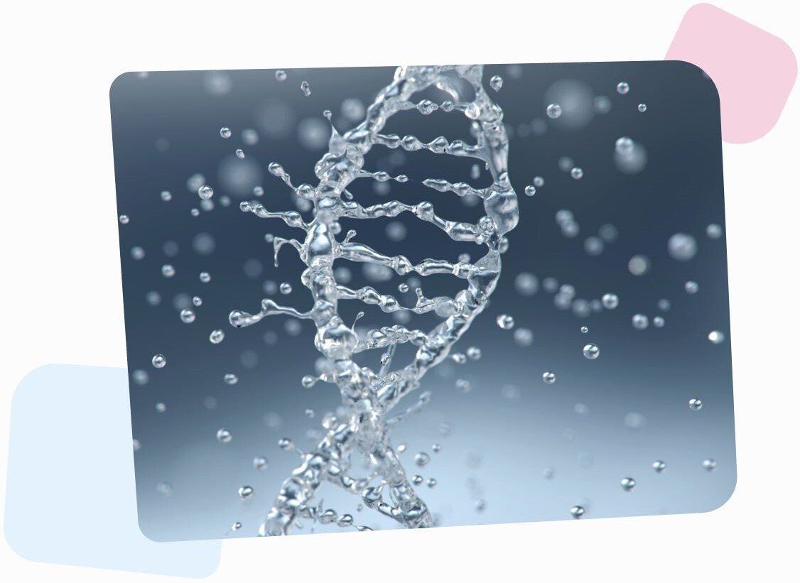 visualization of a string of DNA code made of drops of water