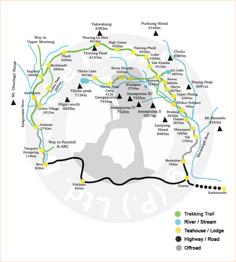 Map of the Annapurna Circuit Trek
