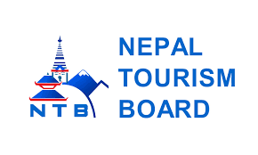 Logo of the Nepal Tourism Board featuring a pagoda and mountain, promoting tourism in Nepal.