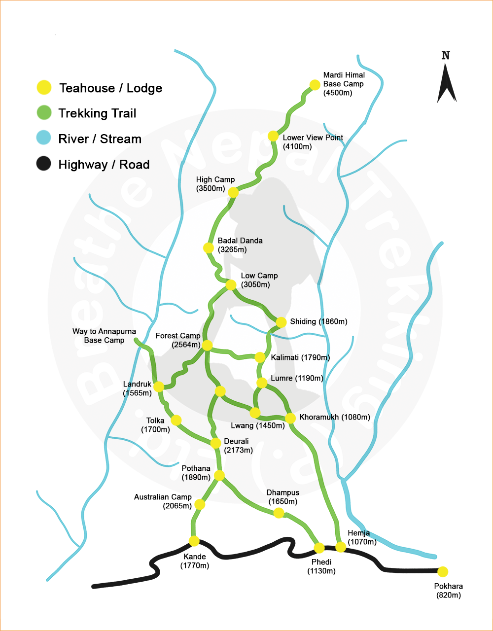 Map of Mardi Himal Trek