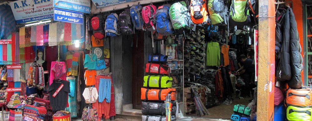Shop with trekking equipment in Nepal