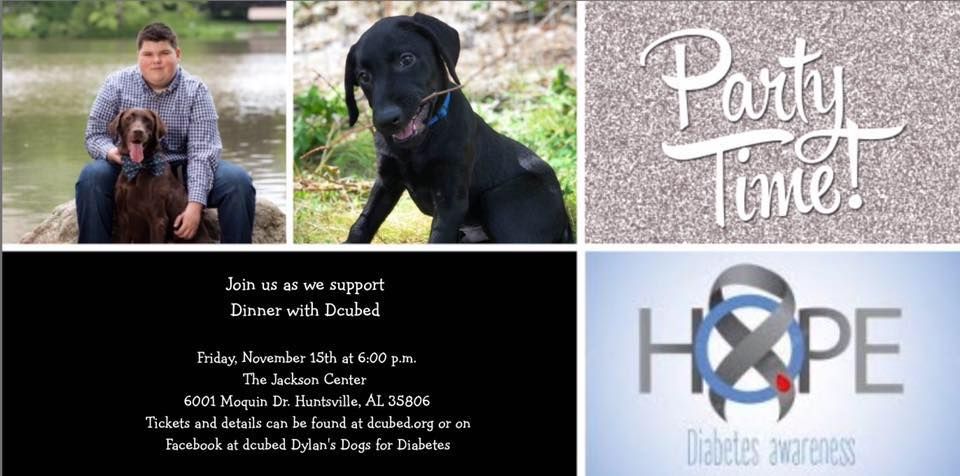 Event flyer for Dinner with Doodles, a diabetes awareness fundraiser, on Friday, November 15th at The Jackson Center.