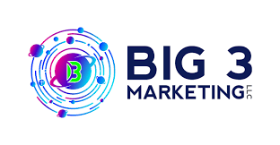 The Big 3 Marketing LLC logo featuring a colorful, planet-like abstract icon next to the company name in dark blue text.