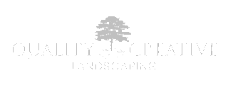Logo for Quality Creative Landscaping featuring a white tree icon above the brand name in a serif font.