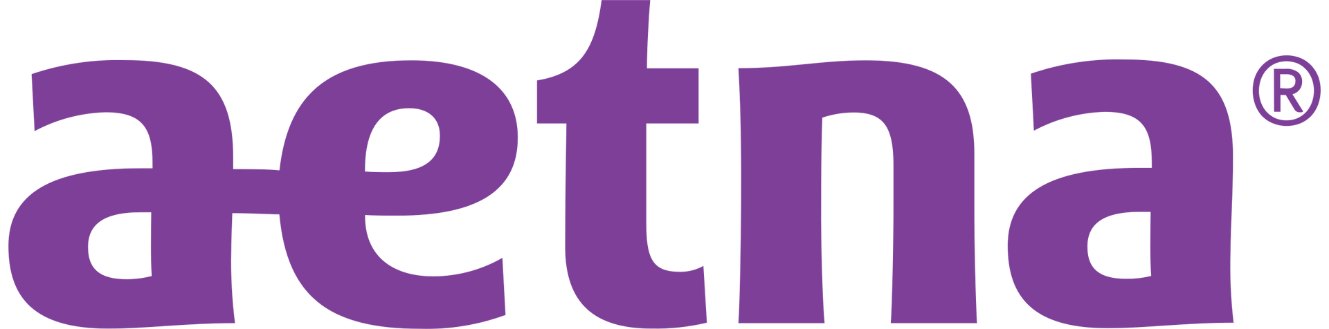 The aetna logo is purple and white on a white background.