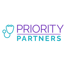 Logo for Priority Partners, a healthcare organization, featuring a stethoscope icon and the words 