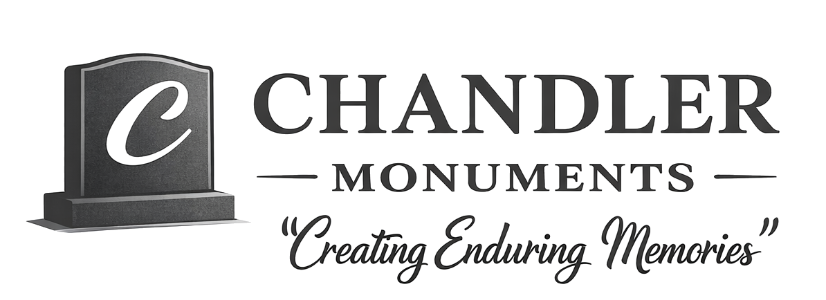 Logo for Chandler Monuments, featuring a headstone with
