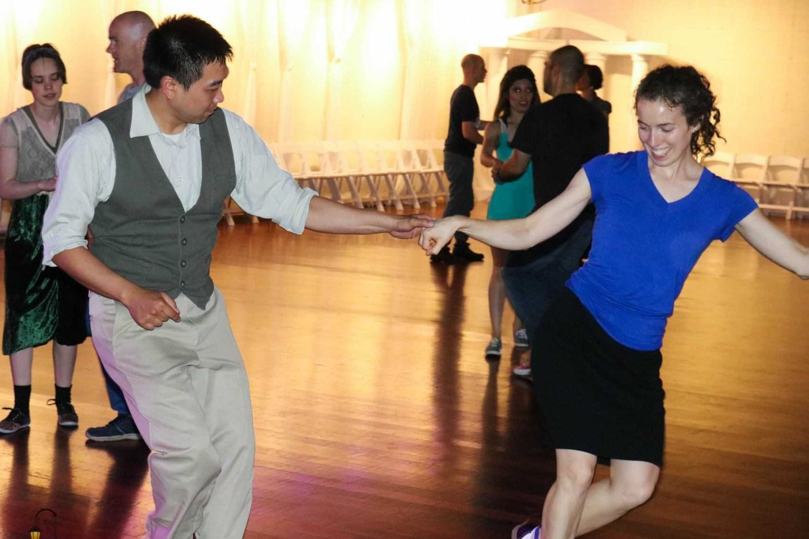 Kim dancing Lindy Hop with partner at Swingin' On Main