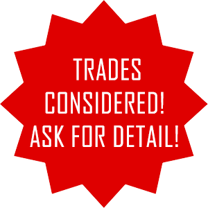 A red sign that says trades considered ask for detail