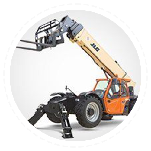 A telescopic forklift is sitting in a circle on a white background.