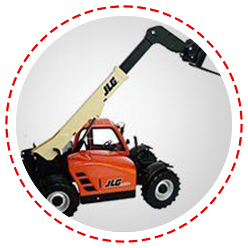 A toy forklift is sitting in a circle on a white background.