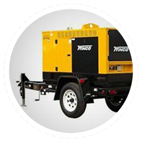 A yellow and black trailer with a generator attached to it.