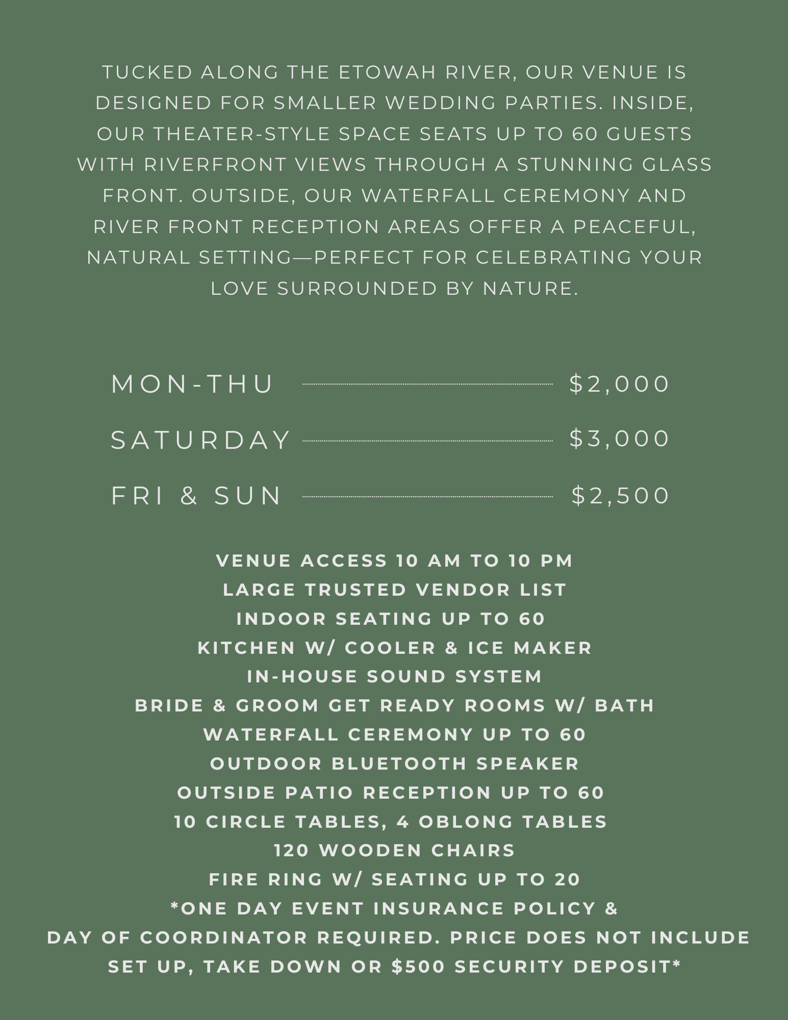 Smell wedding venue pricing