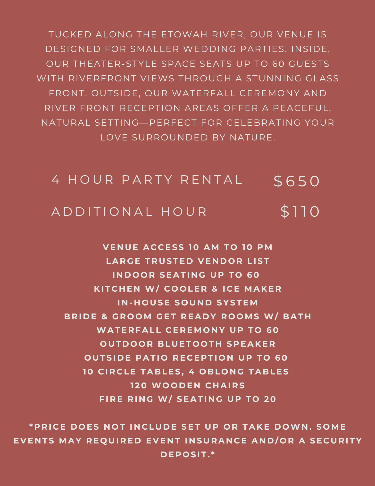 Special Events Venue Pricing