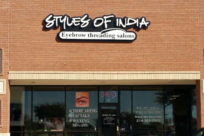The front of a styles of india eyebrow threading salon
