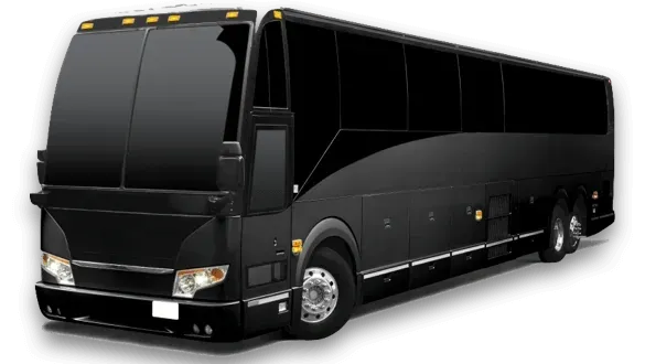 A black bus is parked on a white background