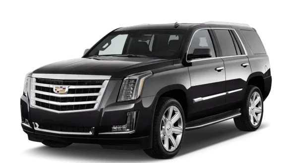 A black cadillac escalade is shown on a white background.