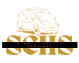 A logo for summit charter services with a van on it