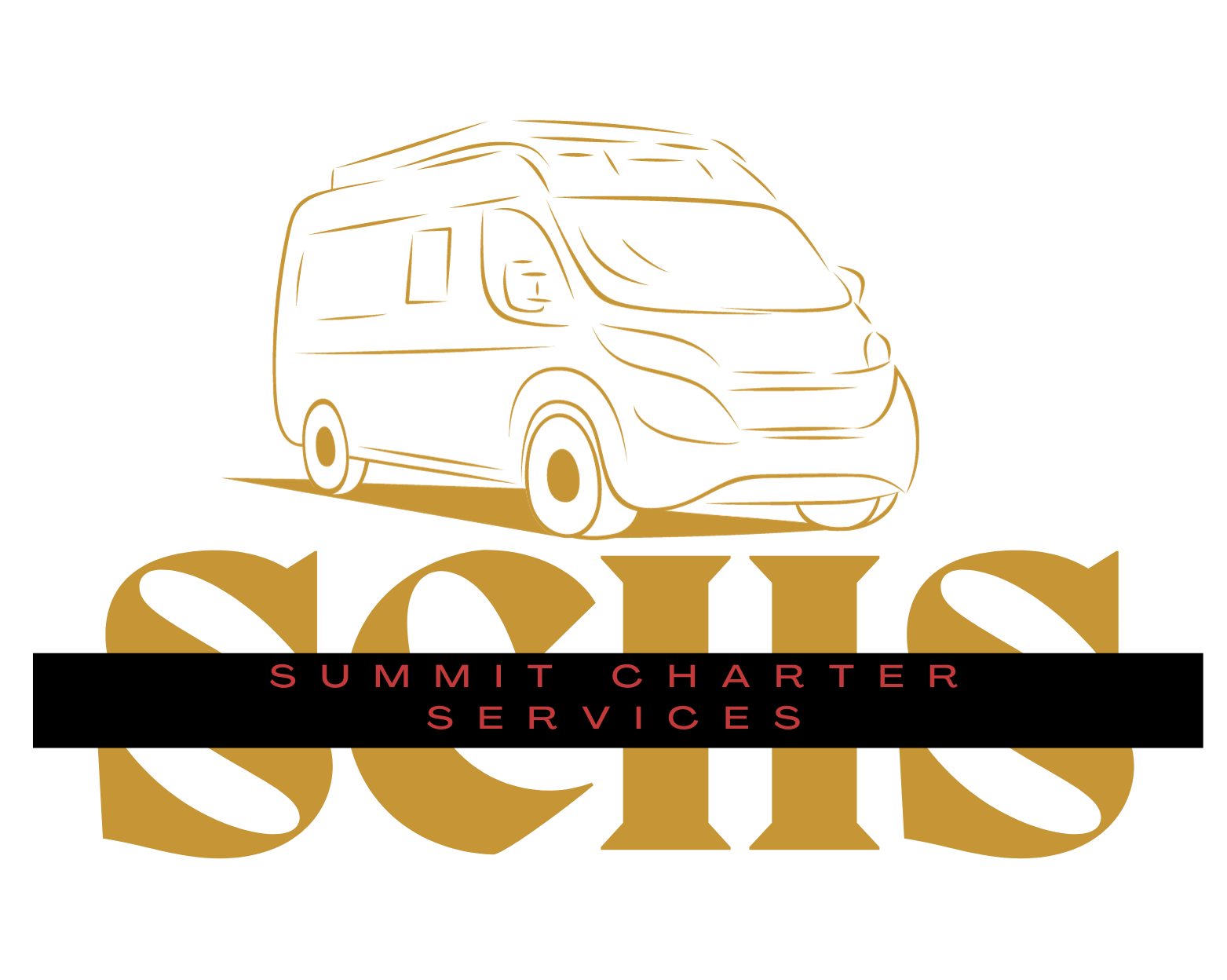 A logo for summit charter services with a van on it