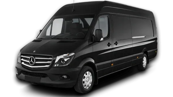 A black mercedes van is shown on a white background