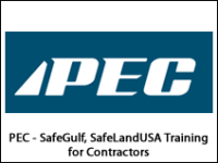 A blue and white logo that says pec on it