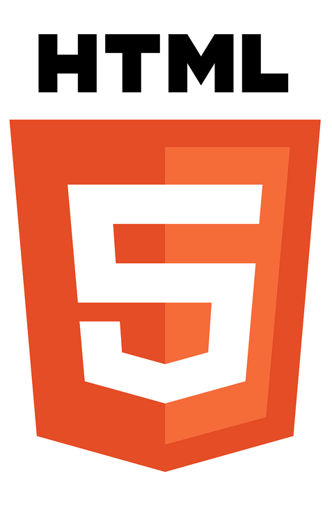 An orange and white html 5 logo on a white background