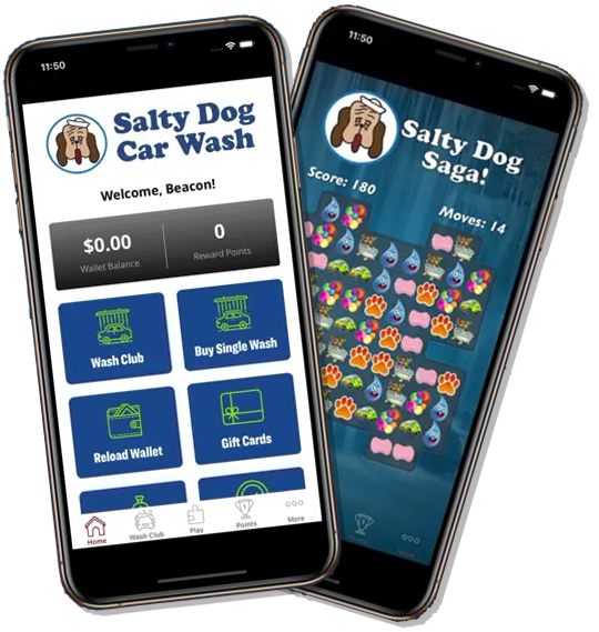 A salty dog car wash app and a salty dog saga app