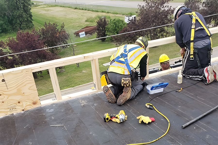 The Air Force Base Building 460 in Minot, North Dakota, features a new wooden parapet wall.