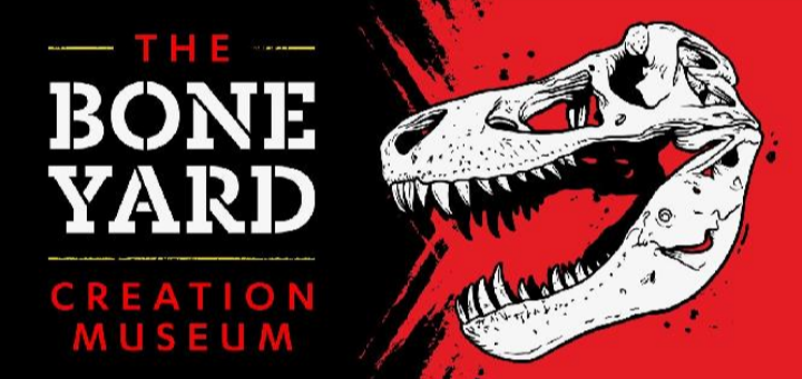 The logo for the bone yard creation museum shows a dinosaur skull.