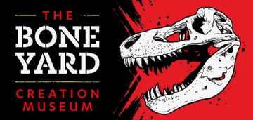 The logo for the bone yard creation museum shows a dinosaur skull.