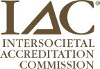The logo for the intersocietal accreditation commission is brown and white.