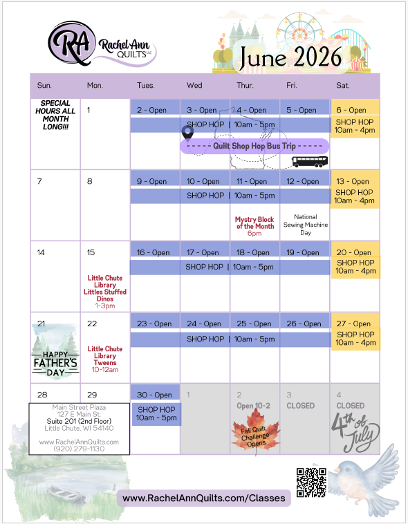Image of monthly May 2026 Calendar with class and events list on their corresponding day