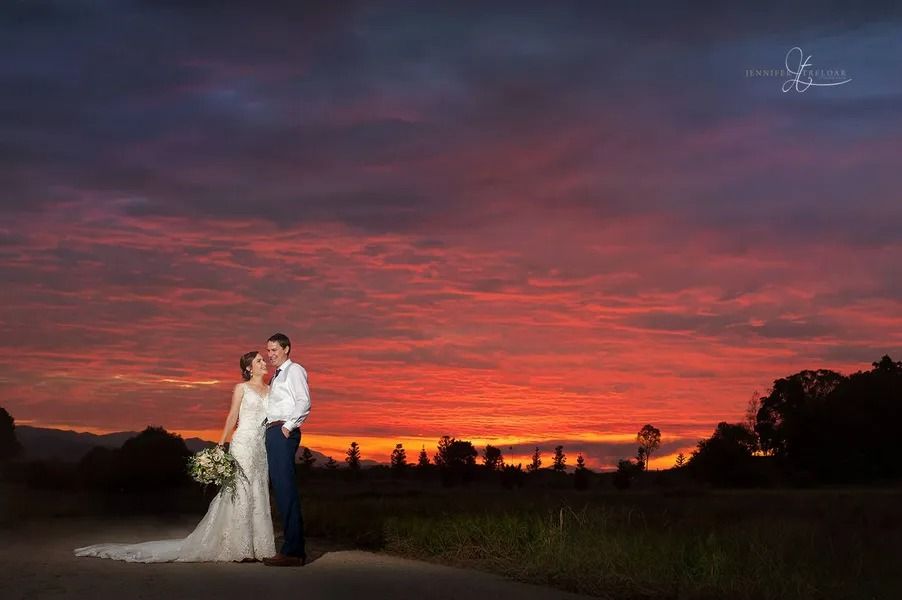 Bride and Groom Embrace at Sunset — Villa Lamor in Balberra, QLD