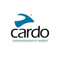 Logo Cardo: forma stilizzata blu sopra la parola nera 