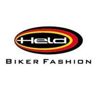 Logo Held Biker Fashion di forma ovale, sfondo nero e testo rosso, giallo e bianco.