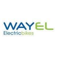 Logo per biciclette elettriche WAYEL, testo blu e verde.