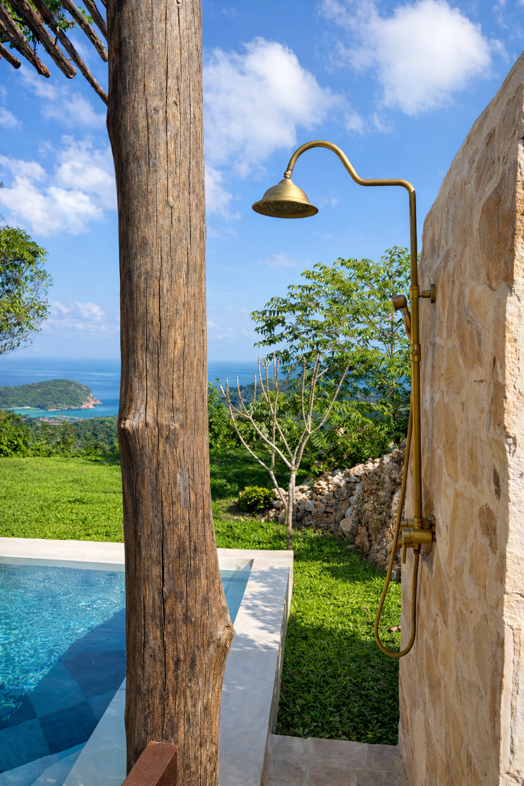 A person lying face down under a cascade of water, eyes closed, in a dark setting.