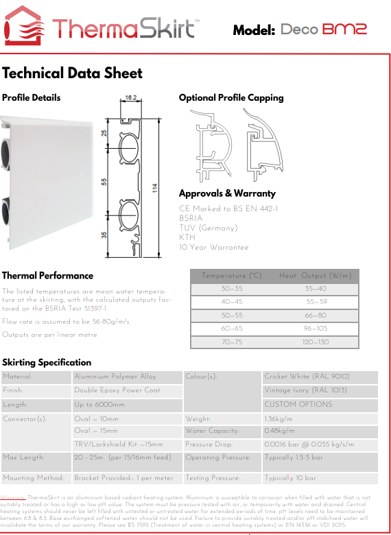 ThermaSkirt Technical Data
