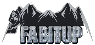 A logo for fabitop with mountains in the background