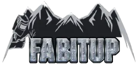 A logo for fabitop with mountains in the background