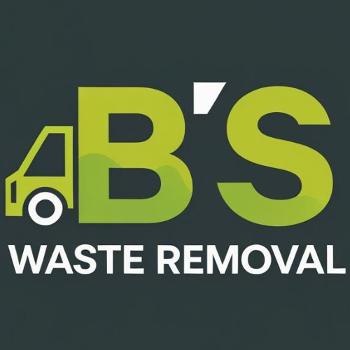 Logo for B's Waste Removal: green truck icon next to large, green