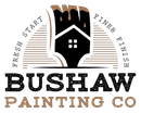 Logo for Bushaw Painting Co, featuring a paintbrush over a house silhouette, with text: Fresh Start Finer Finish.