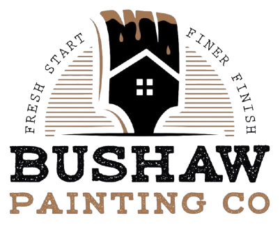 Logo for Bushaw Painting Co, featuring a paintbrush over a house silhouette, with text: Fresh Start Finer Finish.