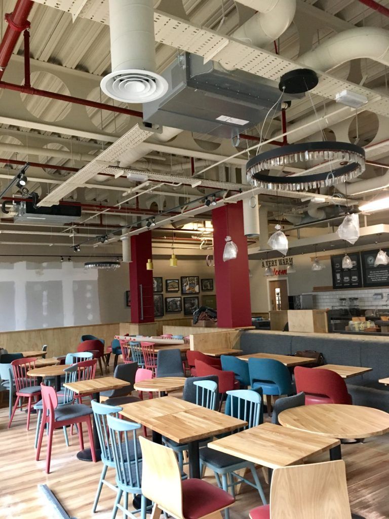 a room full of table and chairs