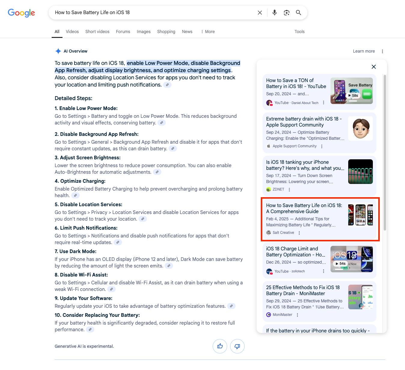 Google AI Overview results