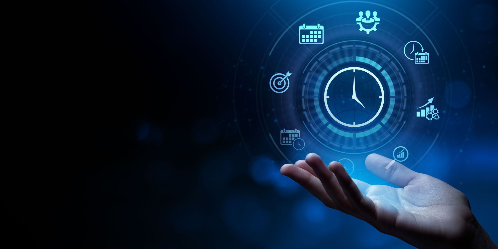 Hand and  clock floating in the air