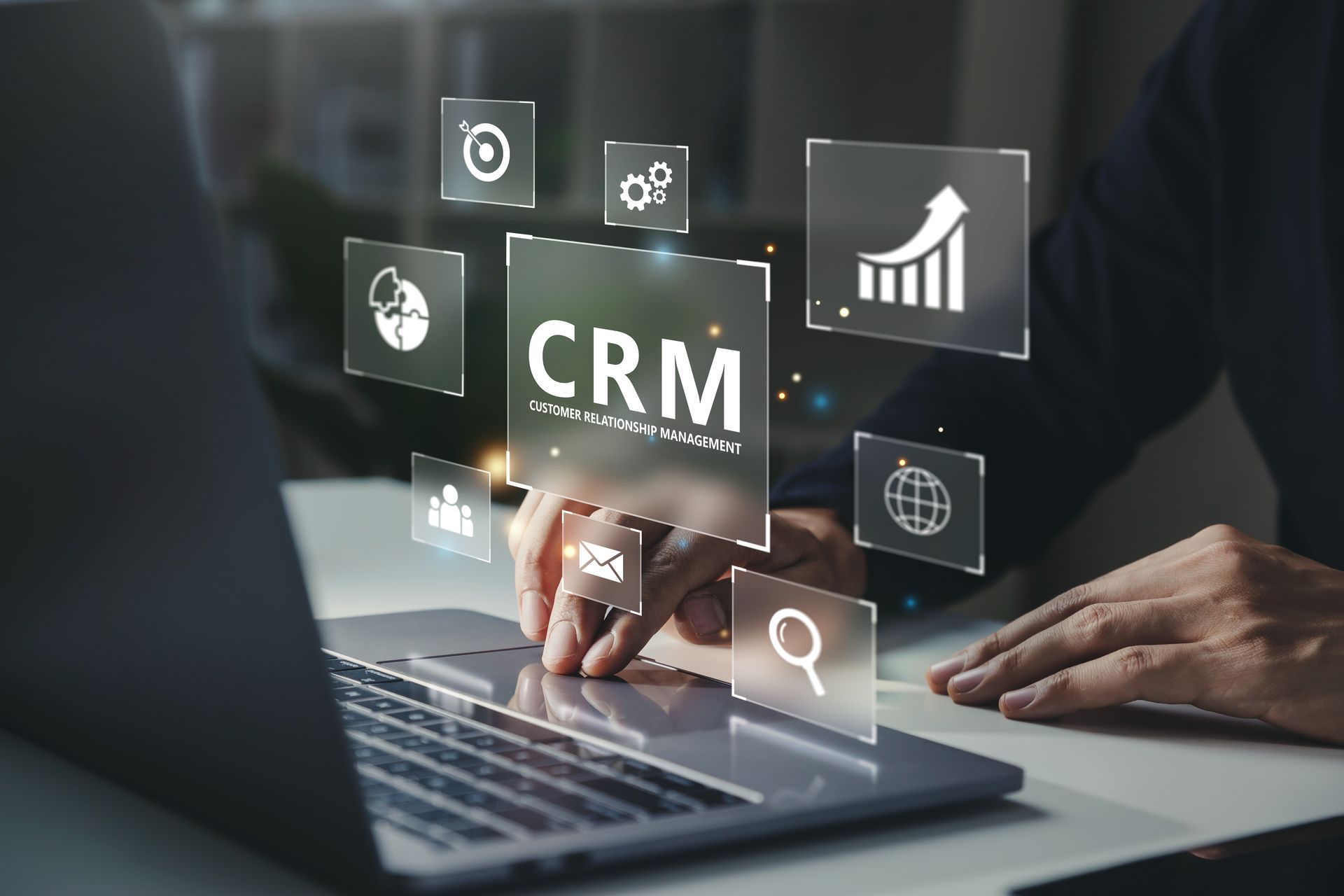 Laptop computer with CRM above it