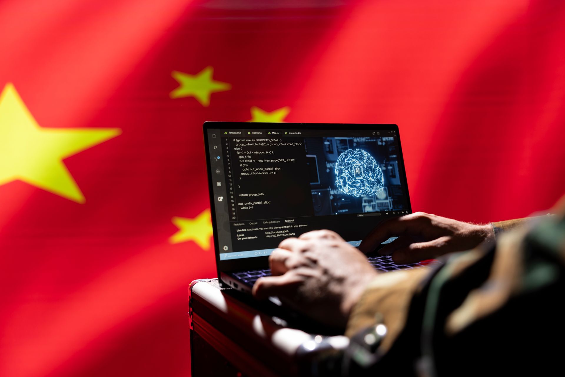 Computer with CCP flag behind