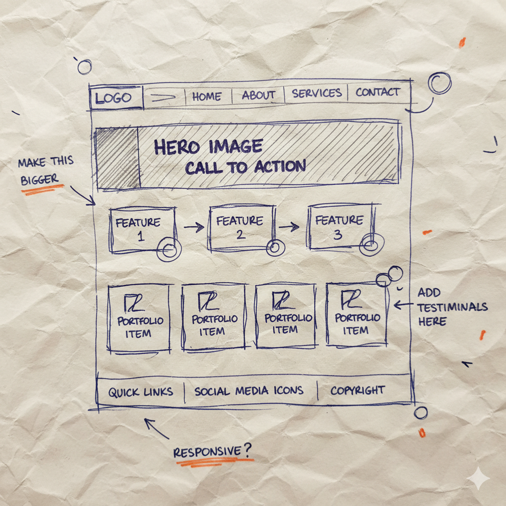 AI created hand drawn webpage layout
