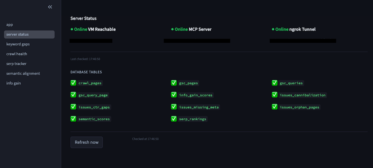 Server Status Screen